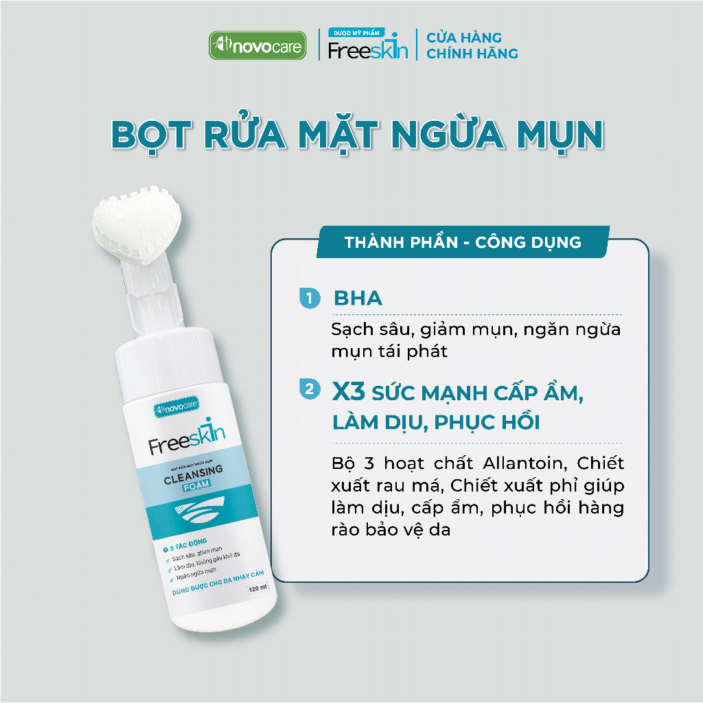 Ảnh Combo Gel tắm Freeskin Acne Clear Body Shower Gel 250ml & Bọt rửa mặt ngừa mụn Freeskin Cleansing Foam 120ml 4