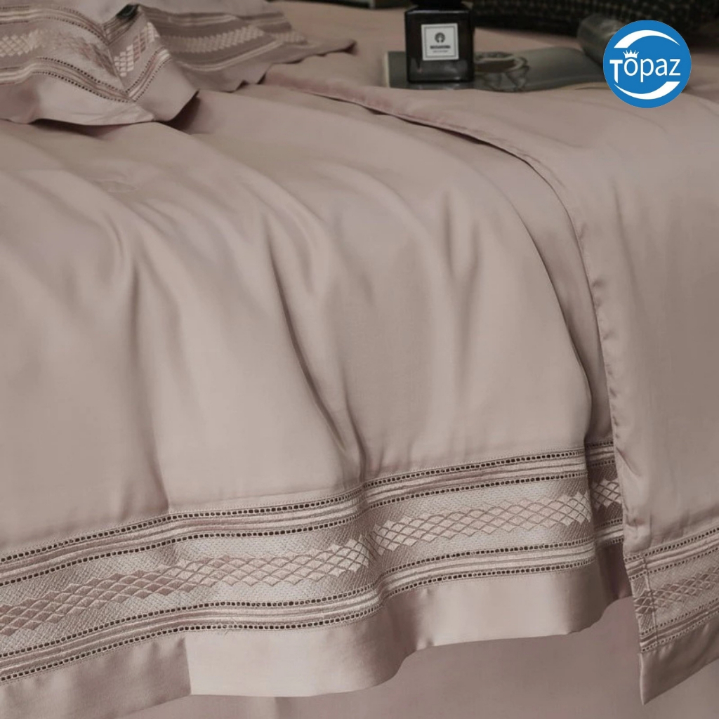 Set Bộ Chăn Ga Gối Lụa Tencel Cao Cấp TOPAZ Gồm 4 Món Vải Mát Lạnh Thoáng Khí Giúp Ngủ Ngon và Sâu Giấc