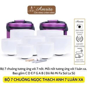 BỘ CHUÔNG XOAY CRYSTAL TRẮNG 7 LUÂN XA -7 nốt chuông ngọc -chuông pha lê -chuông Ngọc thạch anh - Amrita