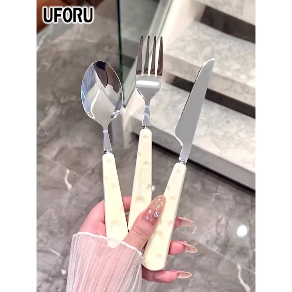 BỘ DỤNG CỤ ĂN 3 MÓN HỘP GIẤY,  thìa đũa muỗng dĩa inox 304 cán  dễ thương ăn cơm văn phòng dã ngoại-MA:DUNGCUAN
