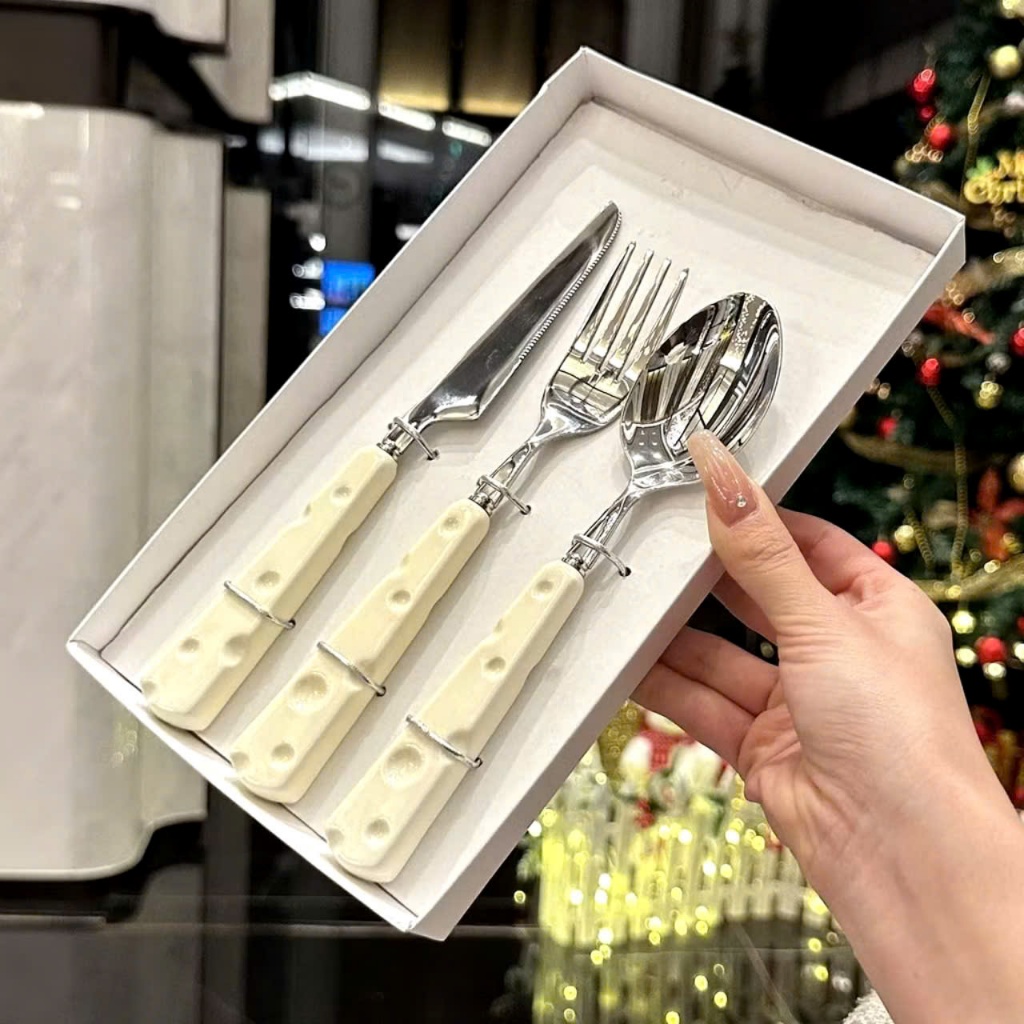 BỘ DỤNG CỤ ĂN 3 MÓN HỘP GIẤY,  thìa đũa muỗng dĩa inox 304 cán  dễ thương ăn cơm văn phòng dã ngoại-MA:DUNGCUAN