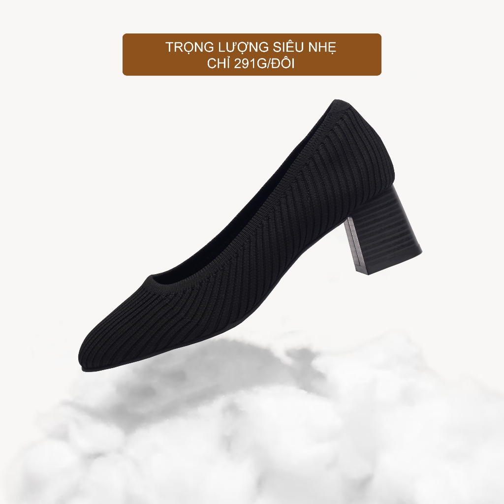 CORII - Giày Bít Cao Gót Mũi Vuông The Elegance Wavy Thời Trang và Thoải Mái Nhất - CR4EGW1 Đen