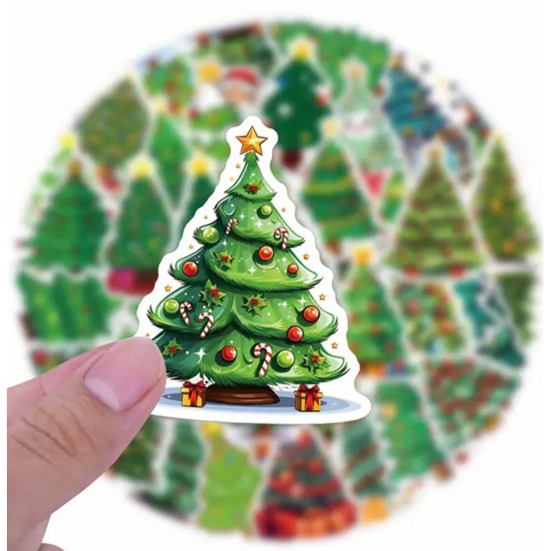 sticker cây thông noel dễ thương, dán được cho mọi đồ dùng trang tri văn phòng size 8-10cm