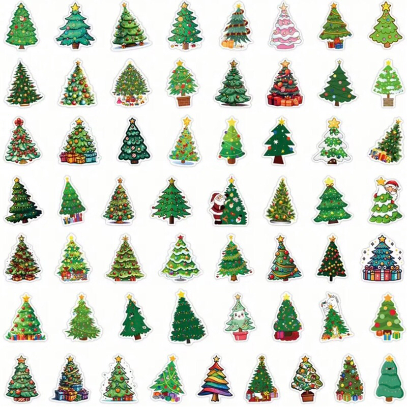100 Sticker cây thông hoạt hình trang tri noel mẫu mới 2025