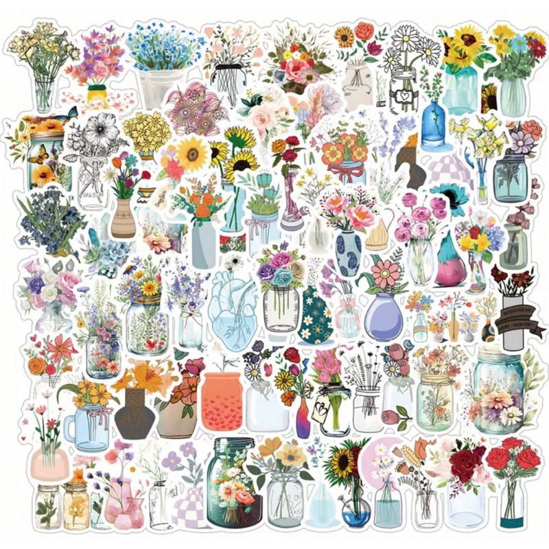 60 Sticker Hoa phong cách hoạt hình trang trí studio văn phòng bàn học vali notebook siêu đẹp