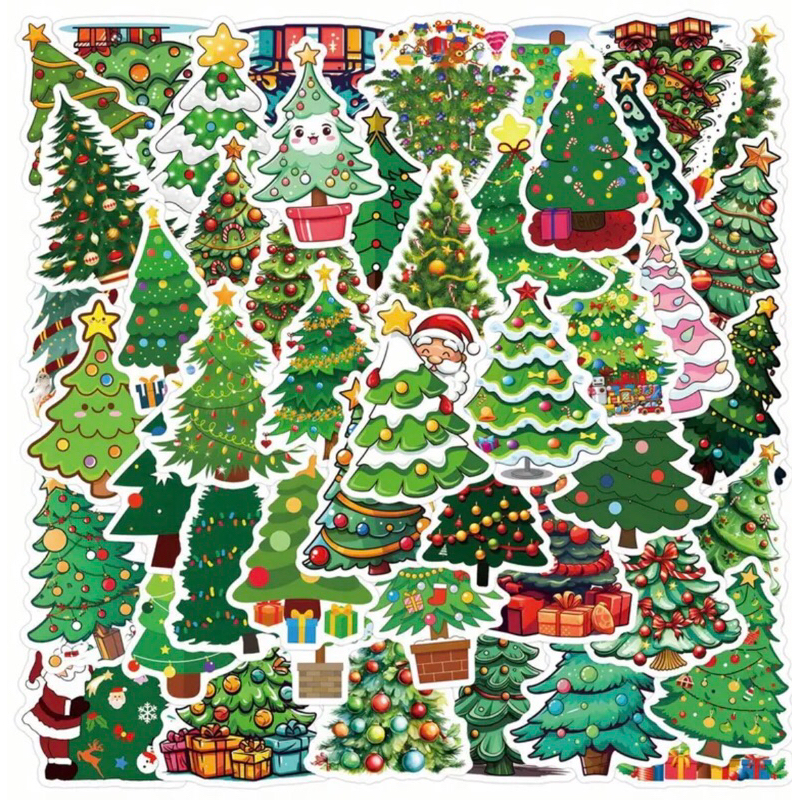 60 sticker cây thông noel dễ thương, dán được cho mọi đồ dùng trang tri ...
