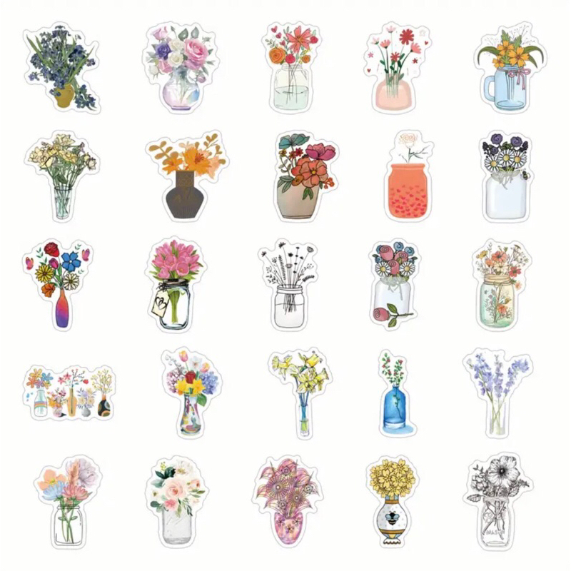 60 Sticker Hoa phong cách hoạt hình trang trí studio văn phòng bàn học vali notebook siêu đẹp
