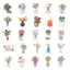Set 60 Sticker Hoa phong cách hoạt hình Chống Nước Dán Laptop Vali Mũ Bảo Hiểm Sổ Tay