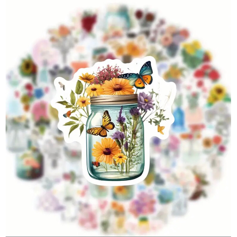 60 Sticker Hoa phong cách hoạt hình trang trí studio văn phòng bàn học vali notebook siêu đẹp