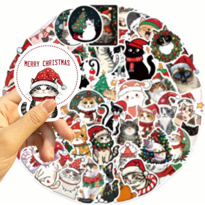 60 sticker Hoạt Hình mèo noel trang trí noel giáng sinh 2025