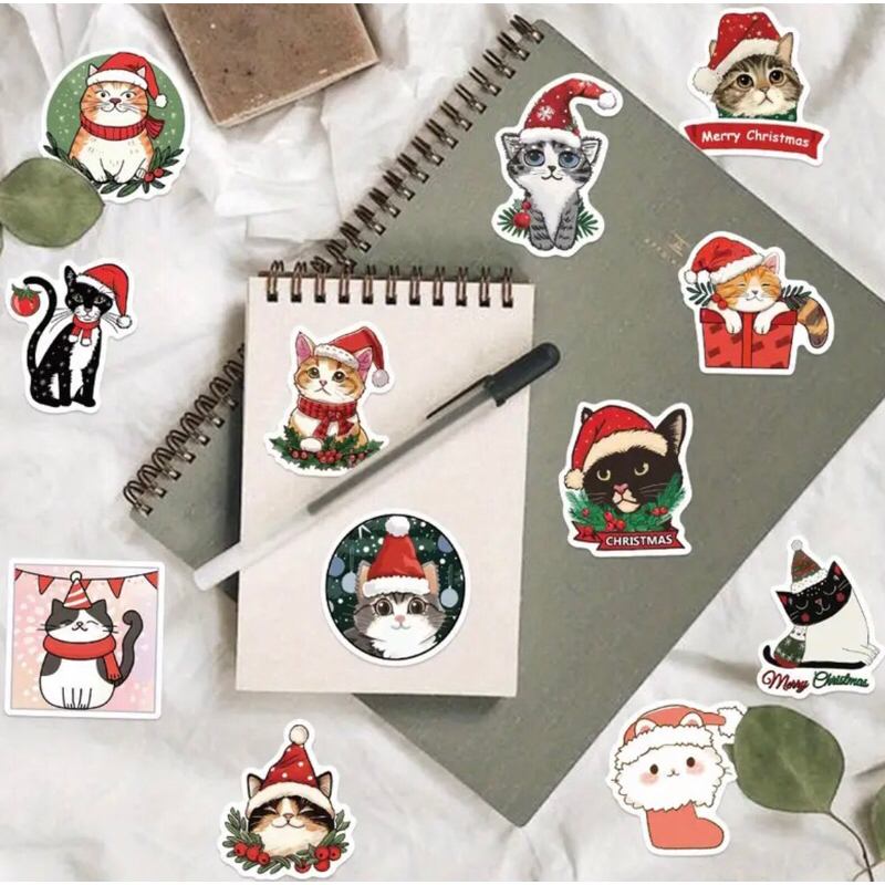 60 sticker Hoạt Hình mèo noel trang trí noel giáng sinh 2025