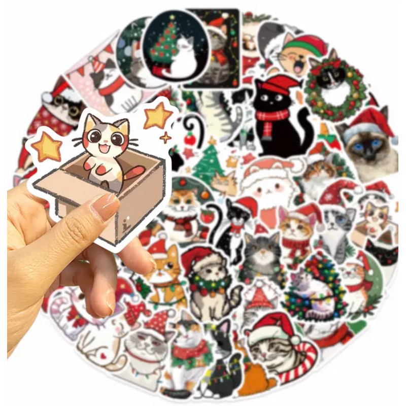 60 sticker Hoạt Hình mèo noel trang trí noel giáng sinh 2025