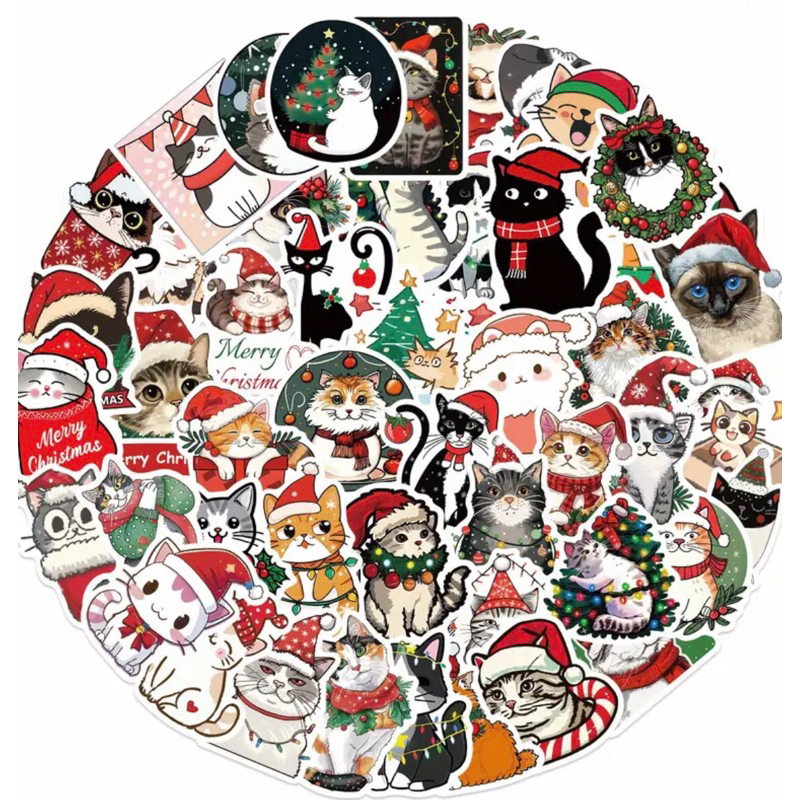 60 sticker Hoạt Hình mèo noel trang trí noel giáng sinh 2025