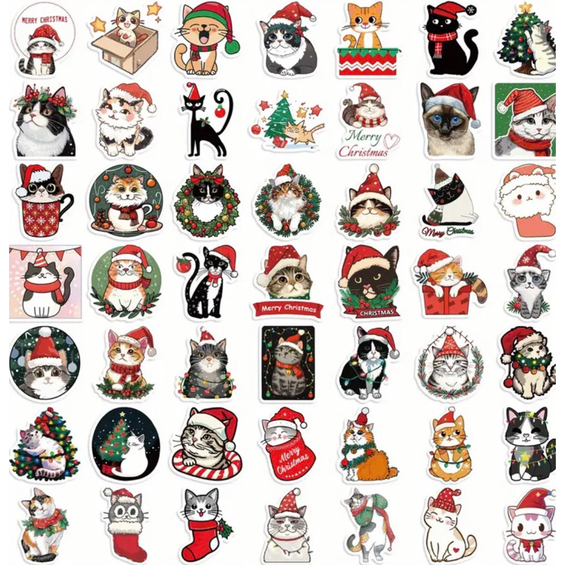 60 sticker Hoạt Hình mèo noel trang trí noel giáng sinh 2025