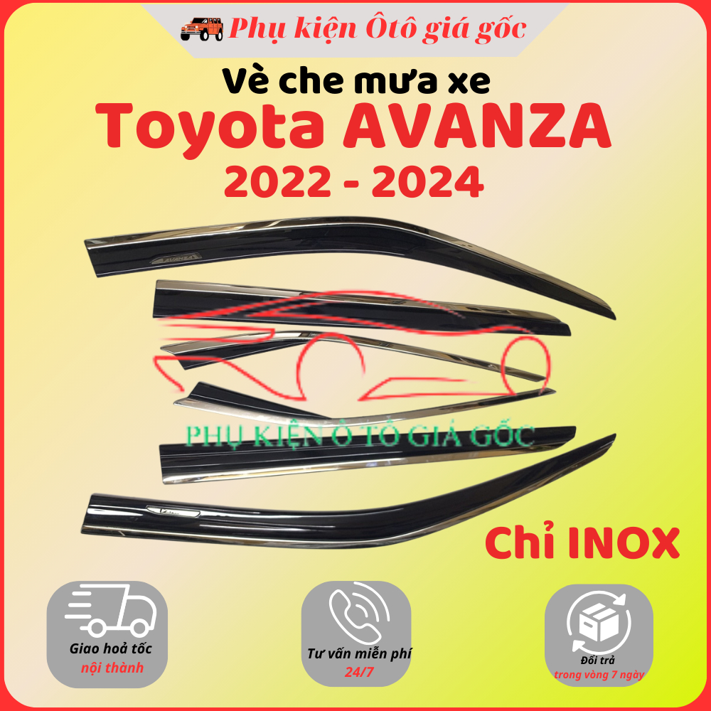 Vè che mưa, viền che mưa xe Toyota Avanza 2022, 2023, 2024 loại chỉ INOX cao cấp 6 chi tiết