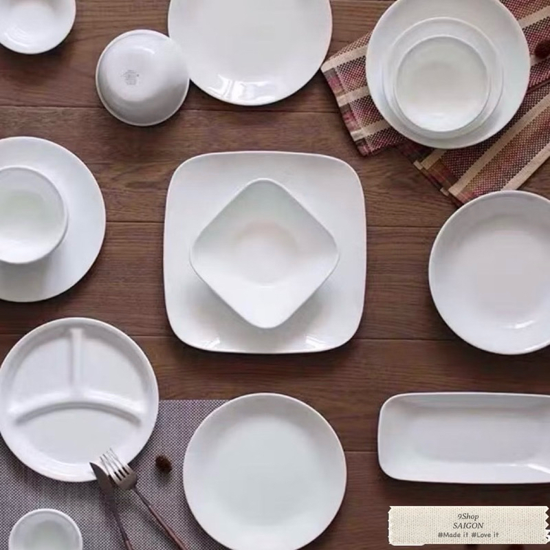 Corelle USA Winter Frost White Bộ Sưu Tập Tô Chén Dĩa Trắng Cơ