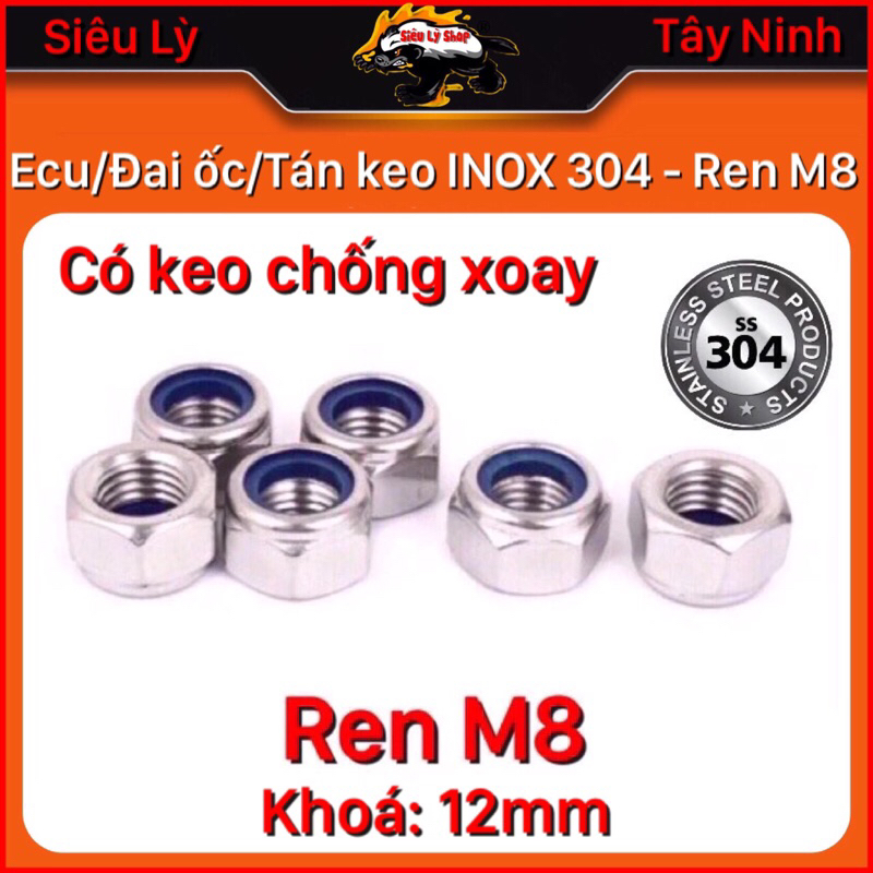 Set 10 con Đai ốc - Tán keo inox 304 Ren M8*1.25mm (Có keo chống xoay ...