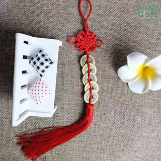 Dây đồng xu ngũ đế, Dây tiền xu phong thủy, Dây treo kết đồng tâm gắn ngọc bội, May mắn, Tài lộc, Decor Trang trí