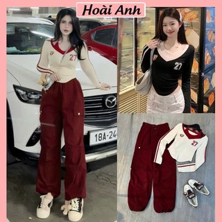 Set Bộ Đồ Nữ HDM Áo Cổ Yếm Croptop Số 27 Mút Ngực Phối Cổ Mix Quần Boom Túi Hộp Freesize