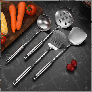 Muôi & Sạn Nấu Bếp Inox 304 -Vá Múc Xẻng Xào Chiên Cán Tròn Dài 37cm Tiện Lợi, Chắc Chắn