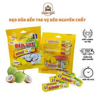 Kẹo Dừa Bến Tre Bà Hai Tỏ vị Nguyên Chất túi 3 thanh, Kẹo Dẻo Thơm Mềm Đặc Sản Bến Tre
