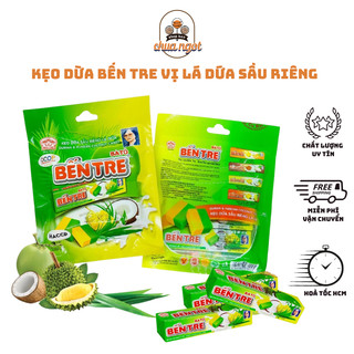 Kẹo Dừa Bến Tre Bà Hai Tỏ vị Lá Dứa Sầu Riêng túi 3 thanh, Kẹo Dẻo Thơm Mềm Đặc Sản Bến Tre
