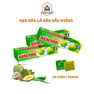 Kẹo Dừa Bến Tre Bà Hai Tỏ vị Lá Dứa Sầu Riêng túi 3 thanh, Kẹo Dẻo Thơm Mềm Đặc Sản Bến Tre
