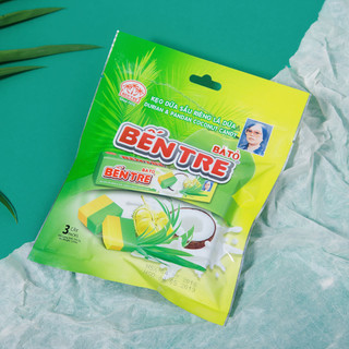 Kẹo Dừa Bến Tre Bà Hai Tỏ vị Lá Dứa Sầu Riêng túi 3 thanh, Kẹo Dẻo Thơm Mềm Đặc Sản Bến Tre