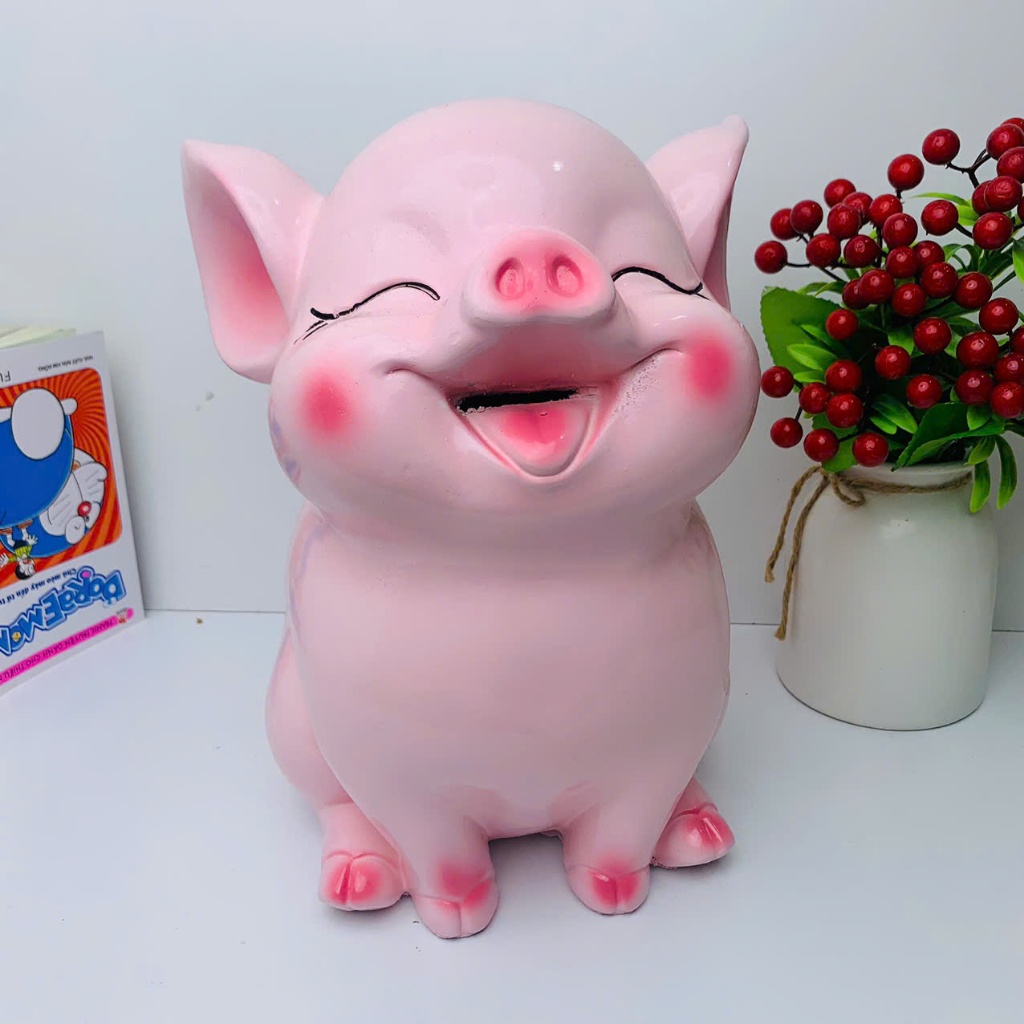 [Mua1 Tặng1]Heo đất tiết kiệm Hot Hit 3D dáng ngồi size to-lợn đất ống tiết kiệm quà tặng trang trí