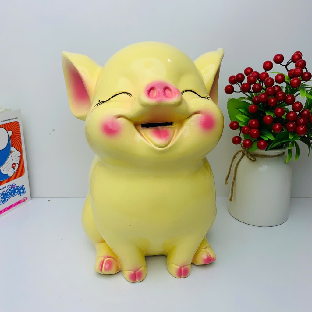 [Mua1 Tặng1]Heo đất tiết kiệm Hot Hit 3D dáng ngồi size to-lợn đất ống tiết kiệm quà tặng trang trí
