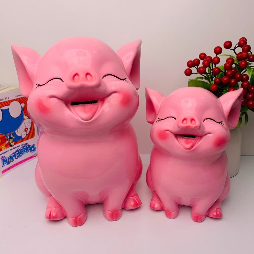 [Mua1 Tặng1]Heo đất tiết kiệm Hot Hit 3D dáng ngồi size to-lợn đất ống tiết kiệm quà tặng trang trí
