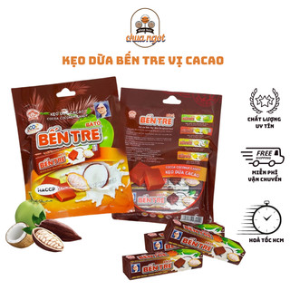 Kẹo Dừa Bến Tre Bà Hai Tỏ vị Cacao túi 3 thanh, Kẹo Dẻo Thơm Mềm Đặc Sản Bến Tre