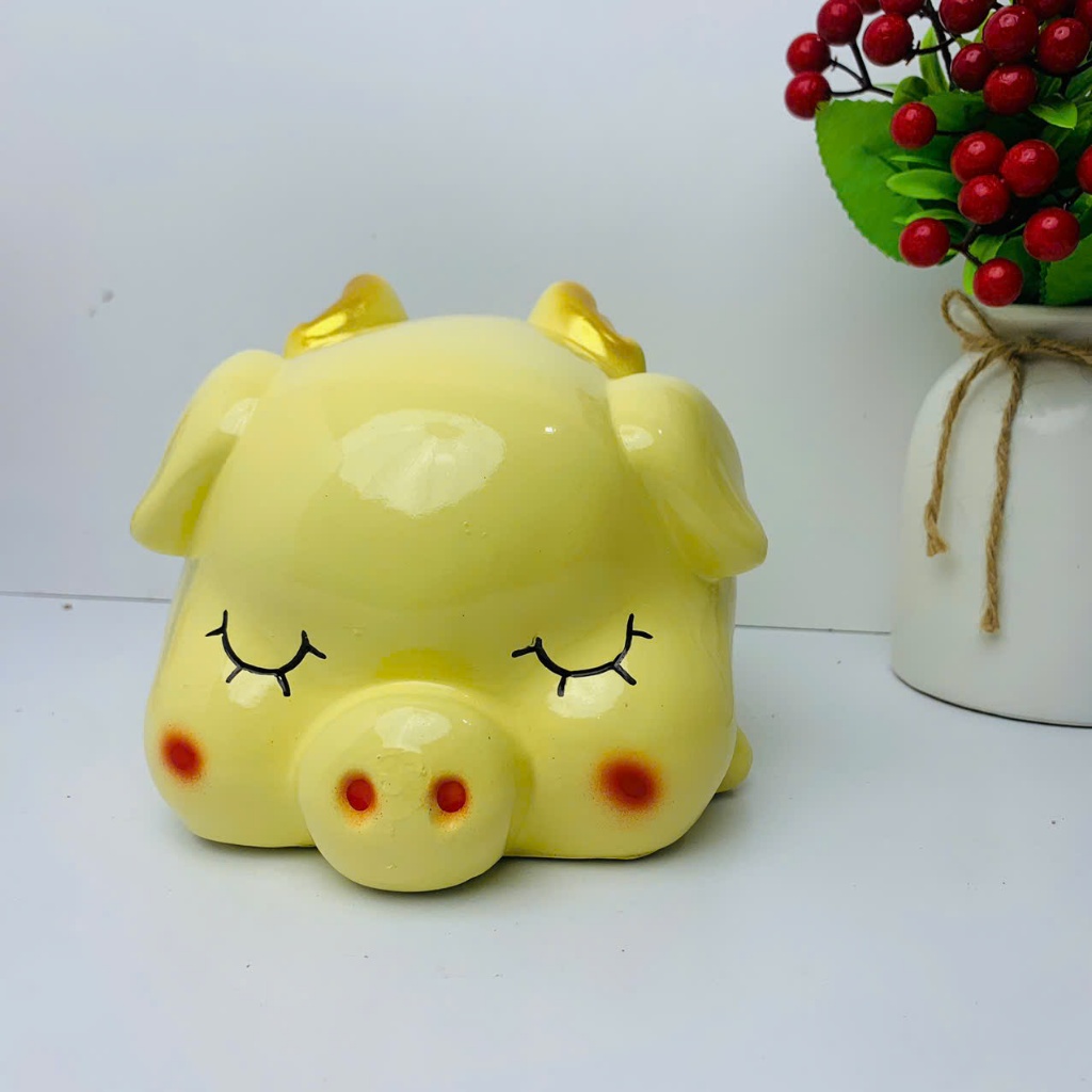 Heo đất tiết kiệm lỗ tròn lợn đất Cánh Tiên nằm ngủ, ống tiết kiệm quà tặng trang trí decor