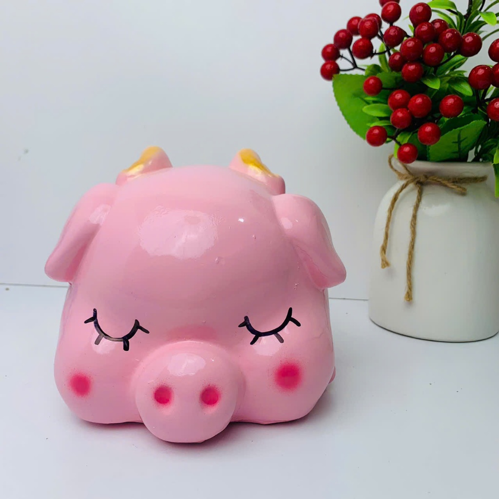 Heo đất tiết kiệm lỗ tròn lợn đất Cánh Tiên nằm ngủ, ống tiết kiệm quà tặng trang trí decor