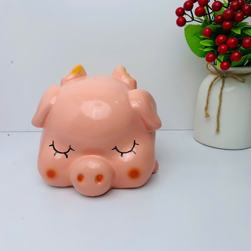 Heo đất tiết kiệm lỗ tròn lợn đất Cánh Tiên nằm ngủ, ống tiết kiệm quà tặng trang trí decor