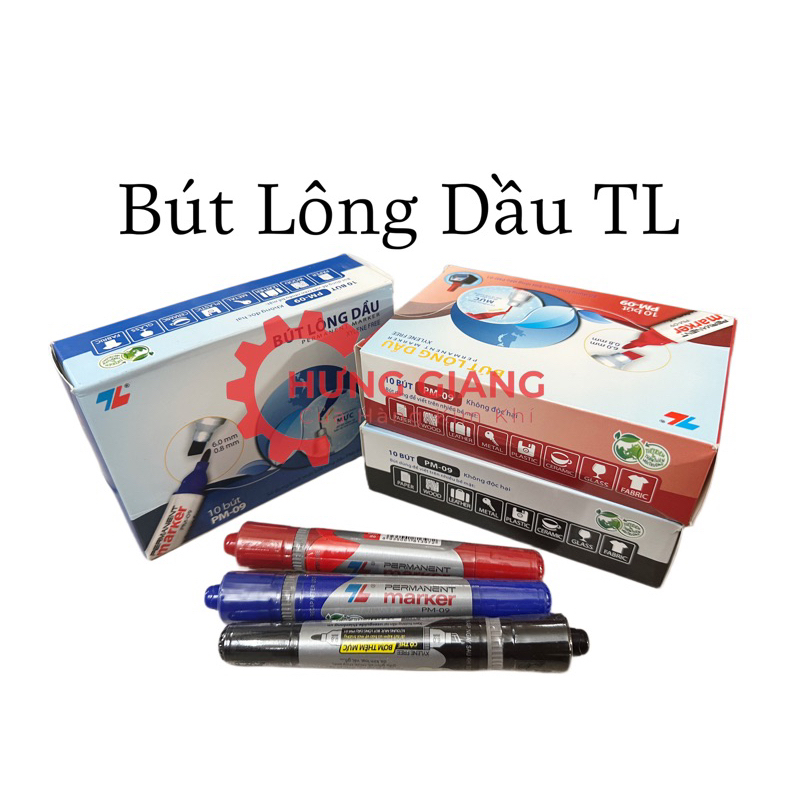 Combo 10 Bút Lông Dầu THIÊN LONG 2 Đầu PM-09 Xanh,Đỏ,Đen không xoá được