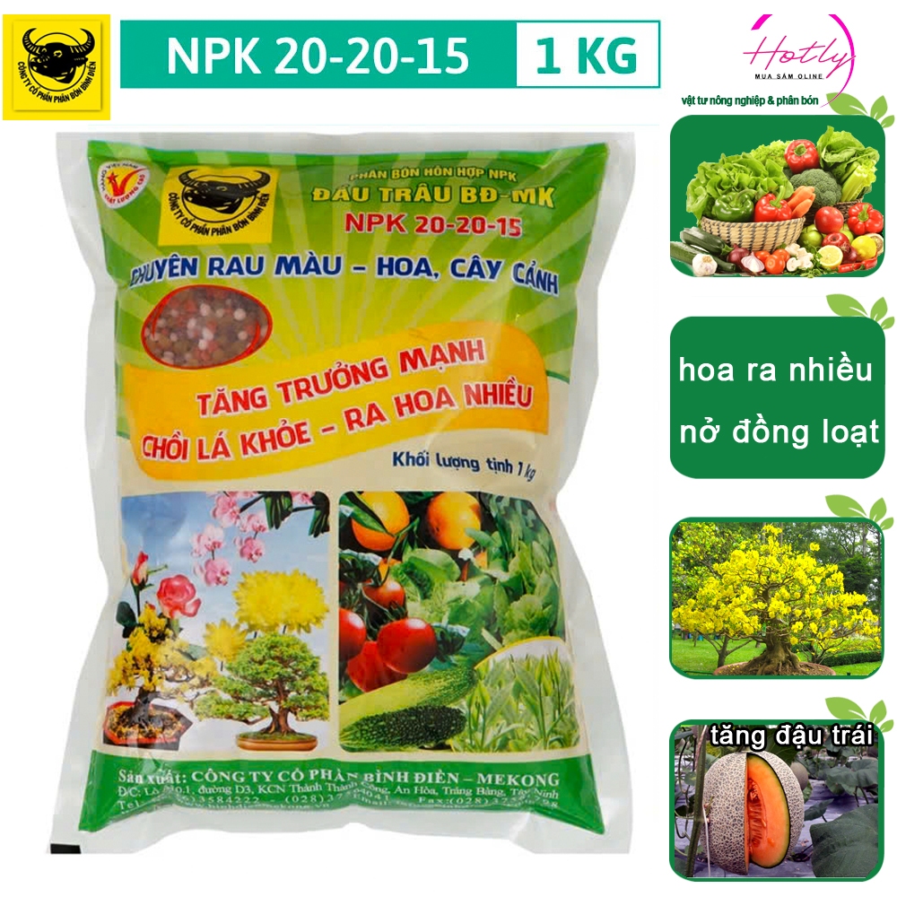 1kg-Phân Bón NPK 20-20-15 Đầu Trâu Chuyên Dùng Cho Hoa, Cây Cảnh và Rau ...