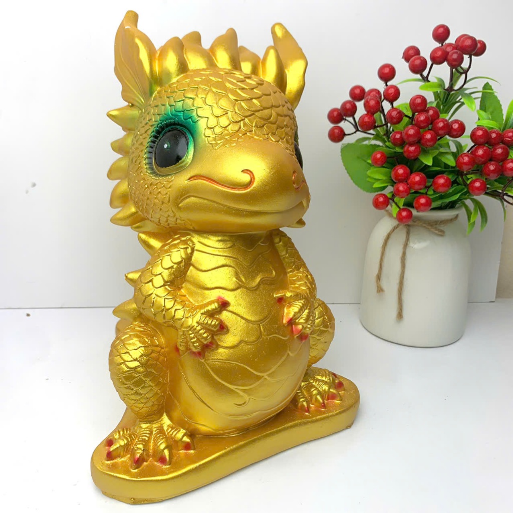 Heo đất tiết kiệm linh vật phong thủy Rồng Vàng cao 30xd26xr20-lơn đất quà tặng trang trí