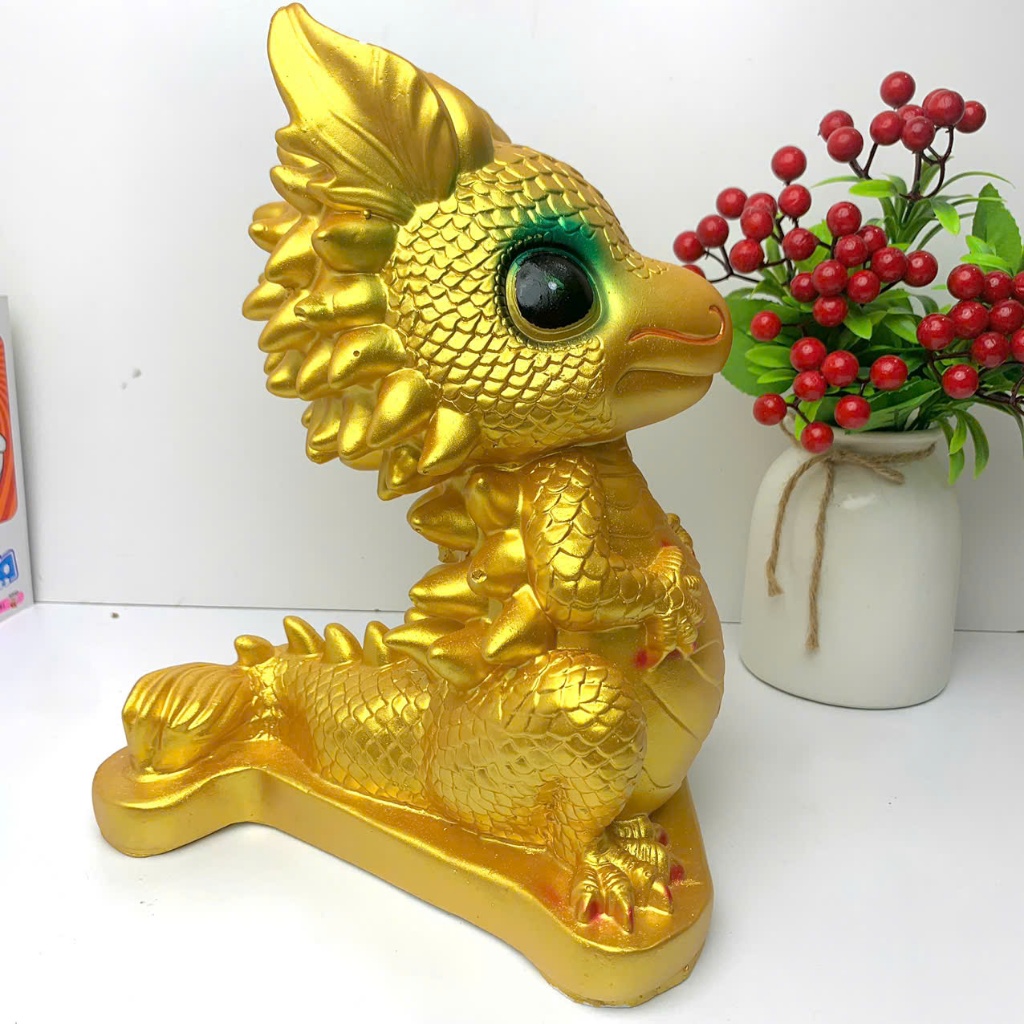 Heo đất tiết kiệm linh vật phong thủy Rồng Vàng cao 30xd26xr20-lơn đất quà tặng trang trí