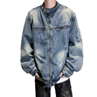 Áo Jeans Nam Nữ Màu Xanh Đậm Phối Hình Thêu Ở Tay, From Rộng Thời Trang Unisex