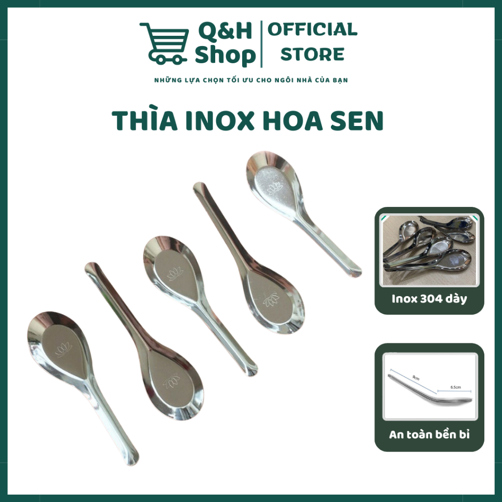 Thìa Inox, Muỗng Inox Cao Cấp Hoa Sen Sâu Lòng Dễ Dàng Vệ Sinh An Toàn Sức Khỏe - QH Shop