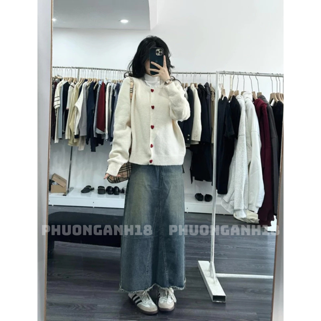 Áo len Cardigan cúc tim hàng QC phong cách hàn quốc