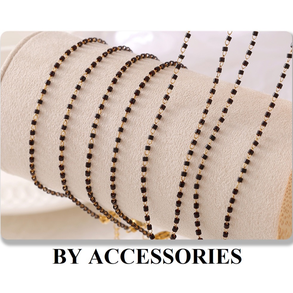 Vòng cổ nữ titan xích mảnh phối đá đen nhỏ xinh không gỉ WN24106 BY ACCESSORIES