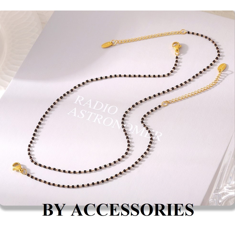 Vòng cổ nữ titan xích mảnh phối đá đen nhỏ xinh không gỉ WN24106 BY ACCESSORIES