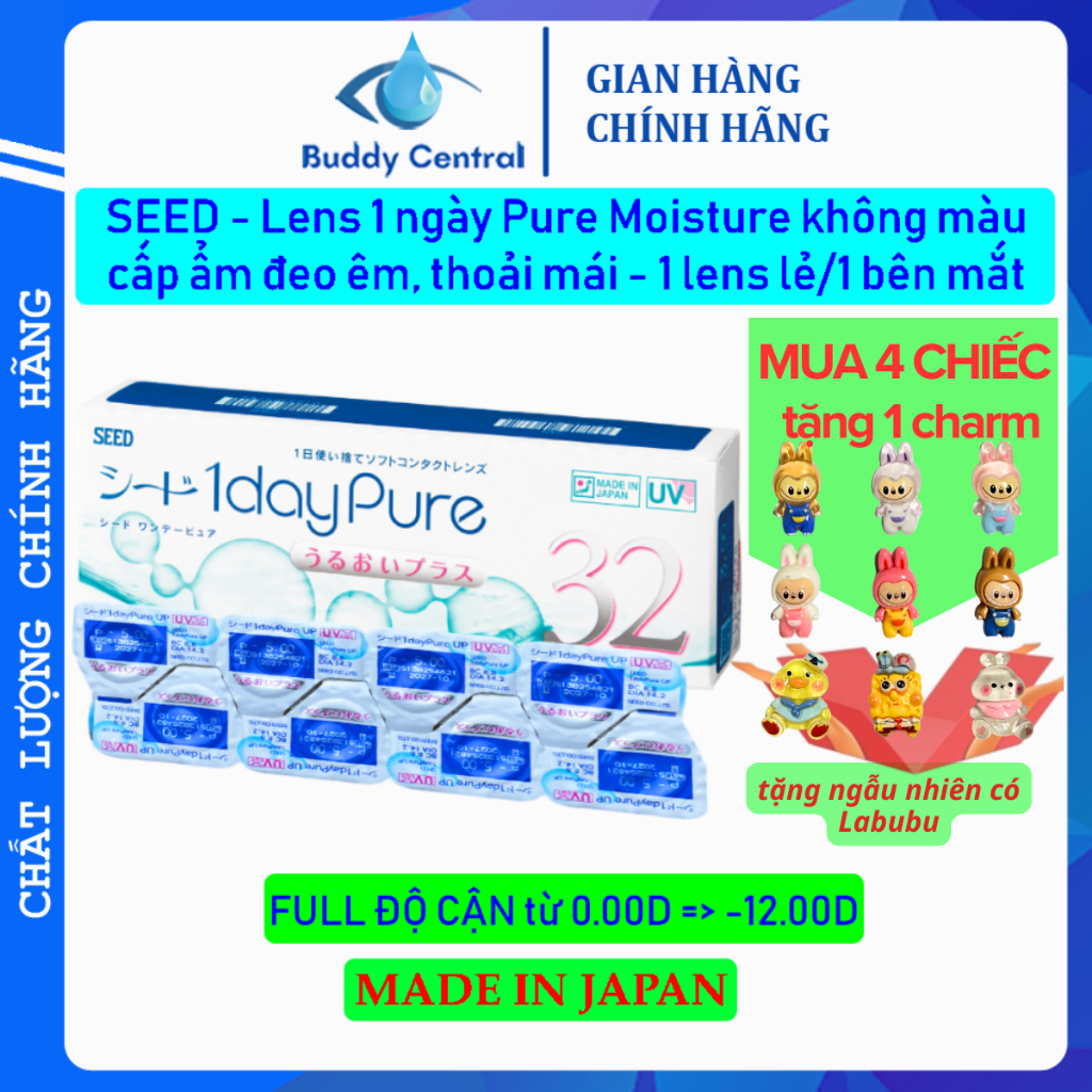 Lens Seed 1 ngày không màu 1 day Pure moisture có độ (1chiếc lẻ/1bên ...
