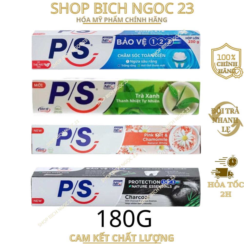 Kem Đánh Răng PS Trà Xanh,Than Hoạt Tính 180g, 230g