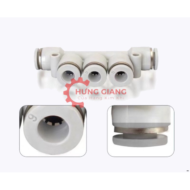 Đầu Nối Chia 5 Ngã PK Màu Trắng dùng máy nén khí phun sương chịu lực áp cao