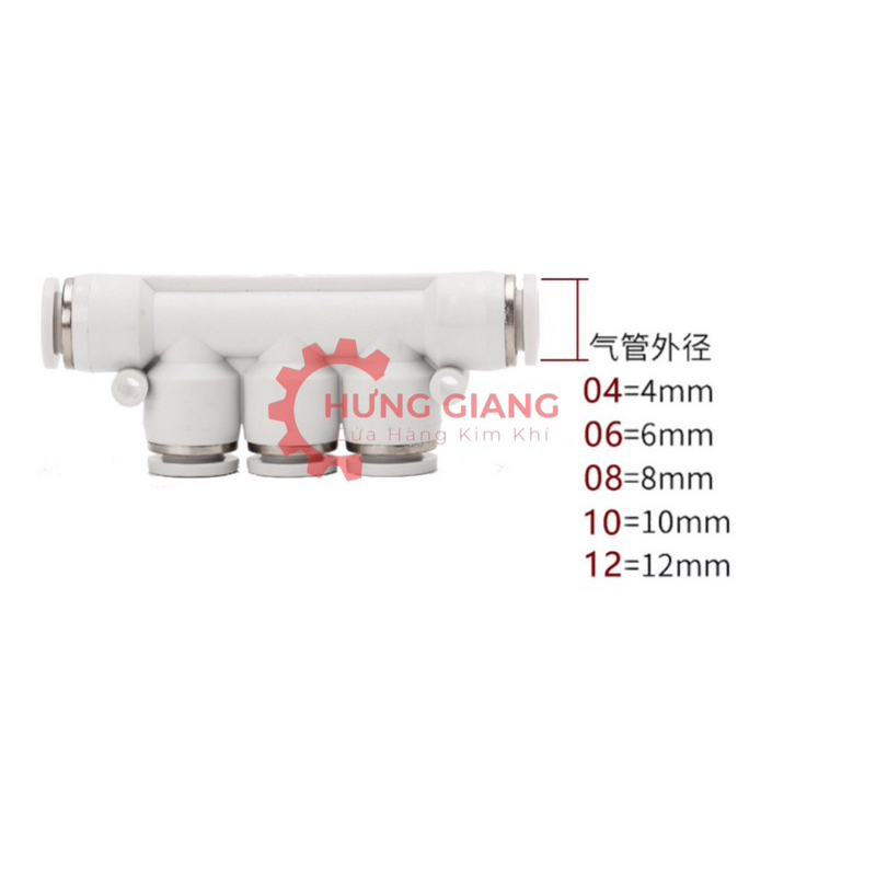 Đầu Nối Chia 5 Ngã PK Màu Trắng dùng máy nén khí phun sương chịu lực áp cao