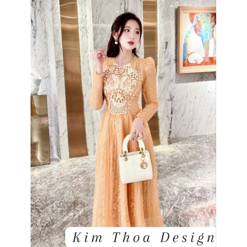 Váy thiết kế ren nude thêu hồ điệp Cover Amyyy sang chảnh – Limited Kim Thoa Design | Kèm video thật