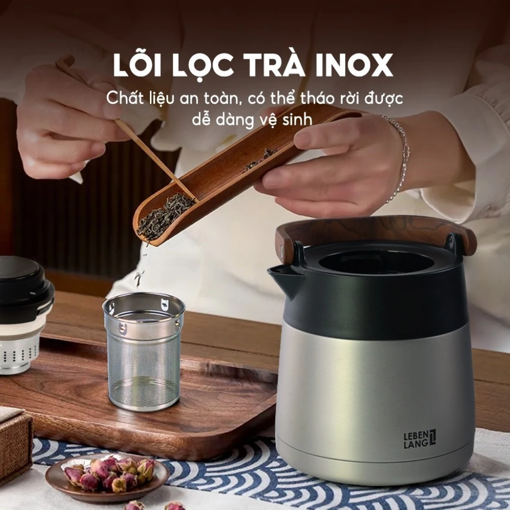 Bình Pha Trà Giữ Nhiệt LEBENLANG LBL3031 Dung Tích 1000ml, Lõi Lọc Inox, Màn Hình Hiển Thị Nhiệt Độ